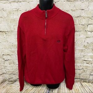 Chaps Red Cotton Knit 1/4 Zip Pullover Sweater